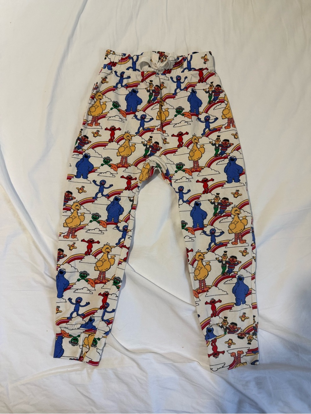 Sesame Street Kids Leggings - White with Red, Blue, Yellow Multicolor Characters